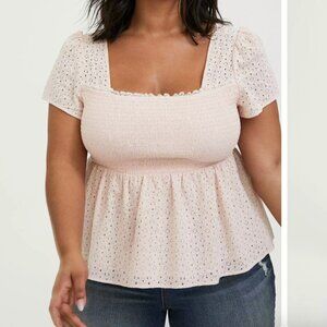 Torrid Peplum Eyelet Smocked Top Peach Blush Size 1